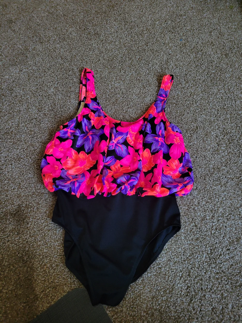 Vintage Secret Solutions one piece Women's Swimsuit pink purple floral black 10